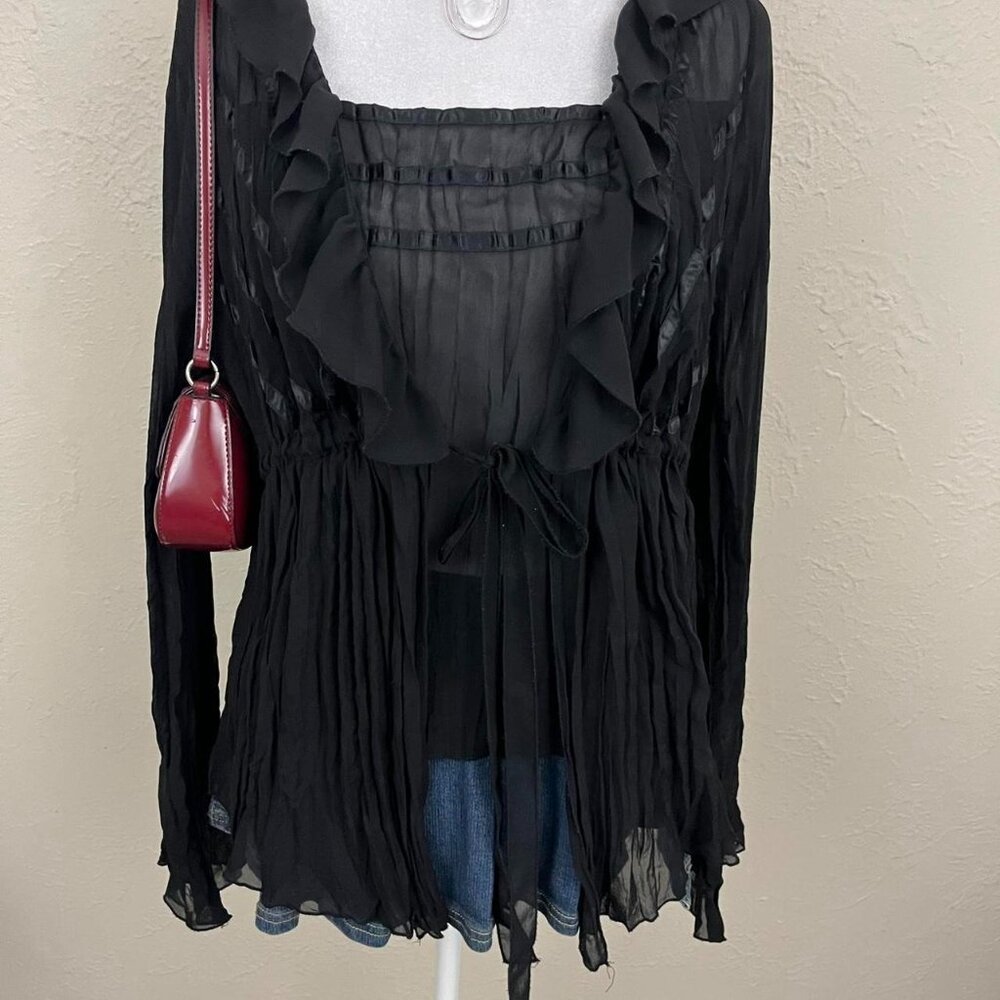 Notations Black Ruffled Sheer Blouse - Picture 2 of 7